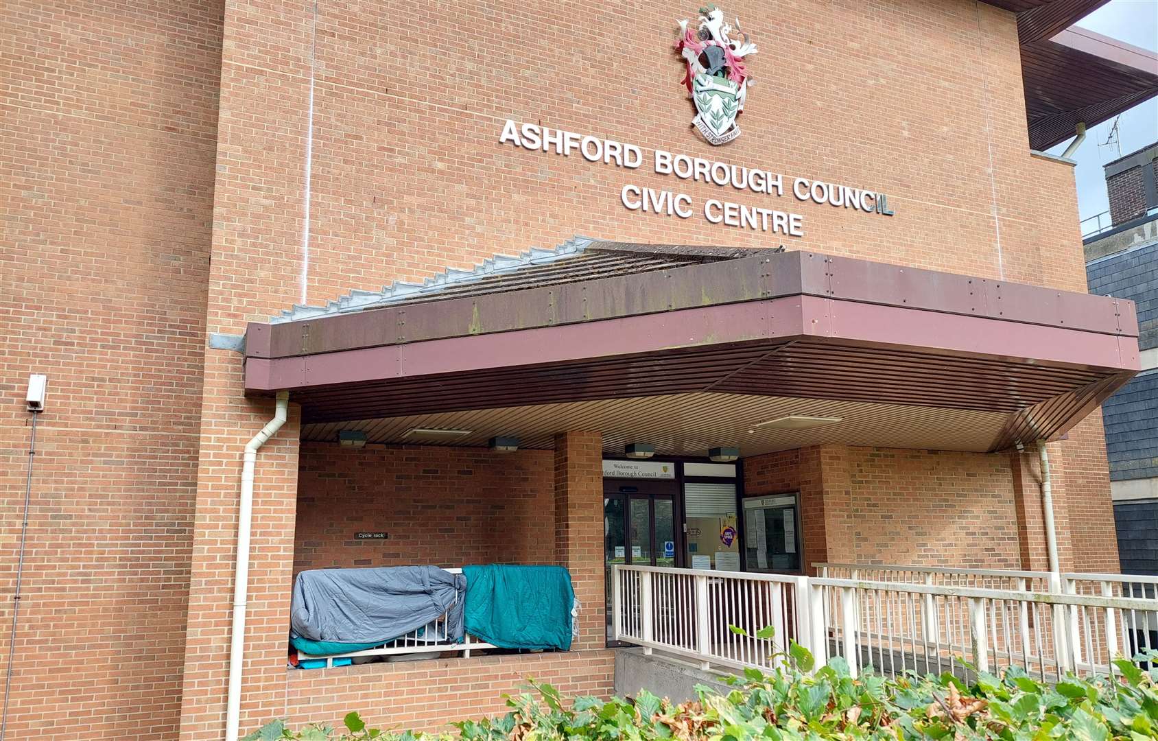 The camp has been set up outside the entrance to Ashford Borough Council’s Civic Centre in Tannery Lane