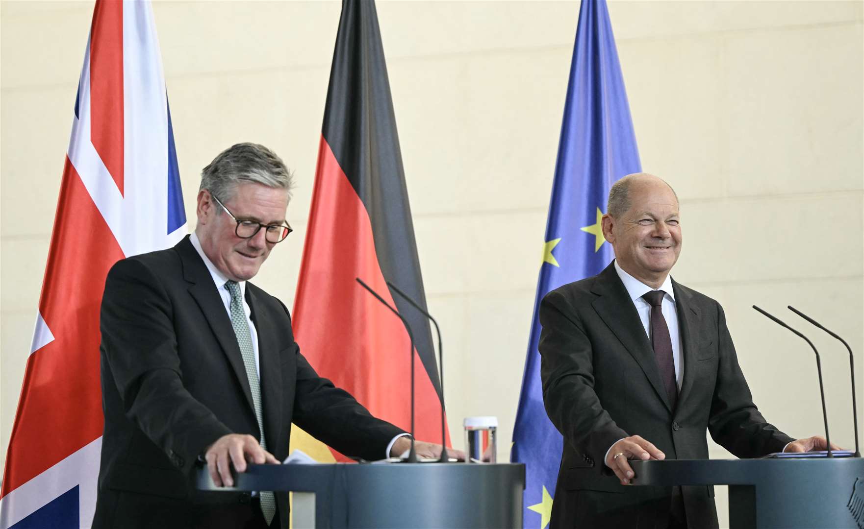 Prime Minister Sir Keir Starmer and German Chancellor Olaf Scholz during a joint press conference (Justin Tallis/PA)