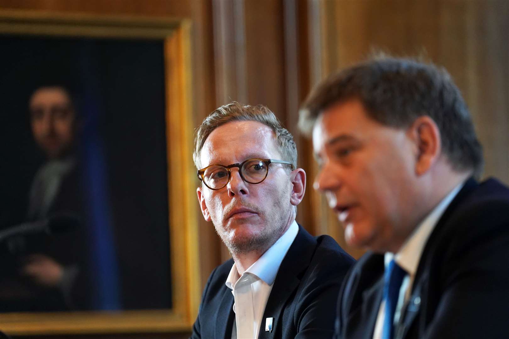 Andrew Bridgen alongside Reclaim Party leader Laurence Fox (Stefan Rousseau/PA)