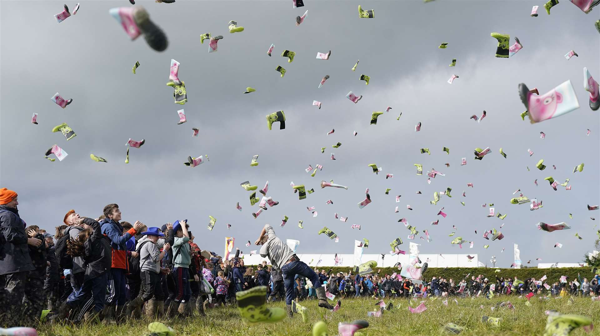 Day two of the National Ploughing Championships in Co Laois saw 955 attendees take part in a Guinness World Record attempt for the most people throwing wellies (Niall Carson/PA)