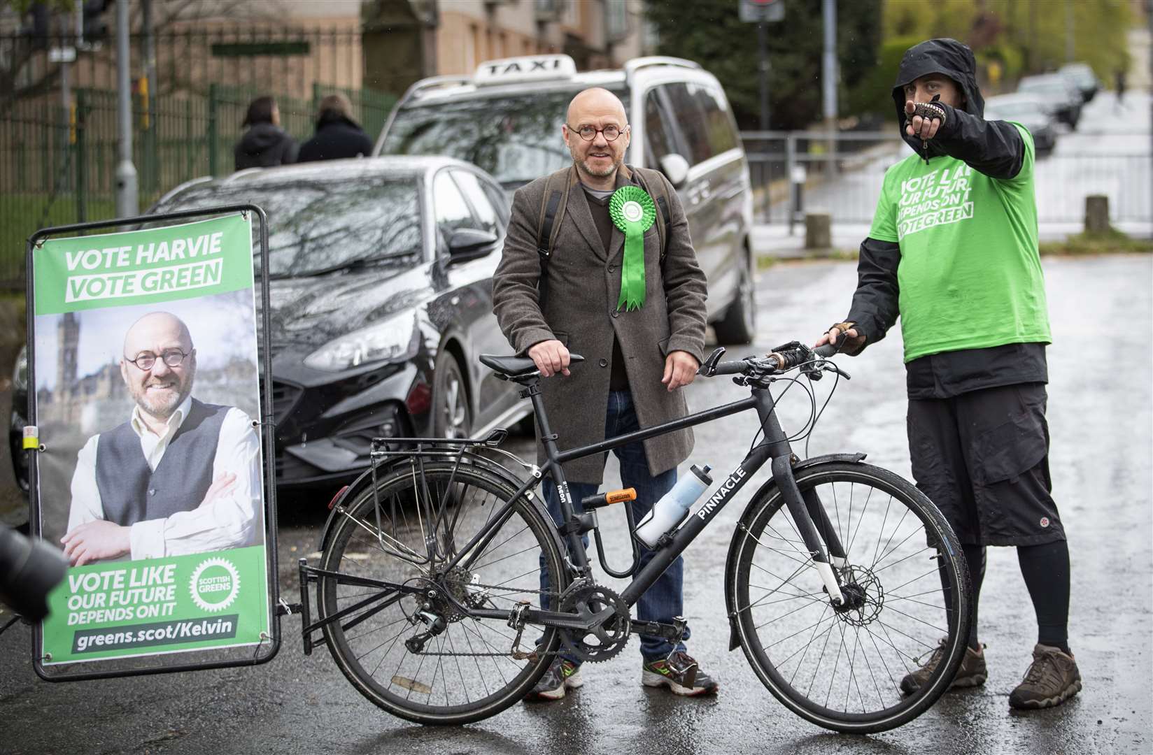 Scottish Greens co-leader Patrick Harvie arrived on his bike in Glasgow (Jane Barlow/PA)