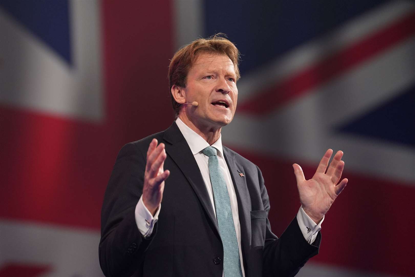 Richard Tice, deputy leader of Reform UK, speaks at the party’s annual conference at the National Exhibition Centre in Birmingham (Joe Giddens/PA)