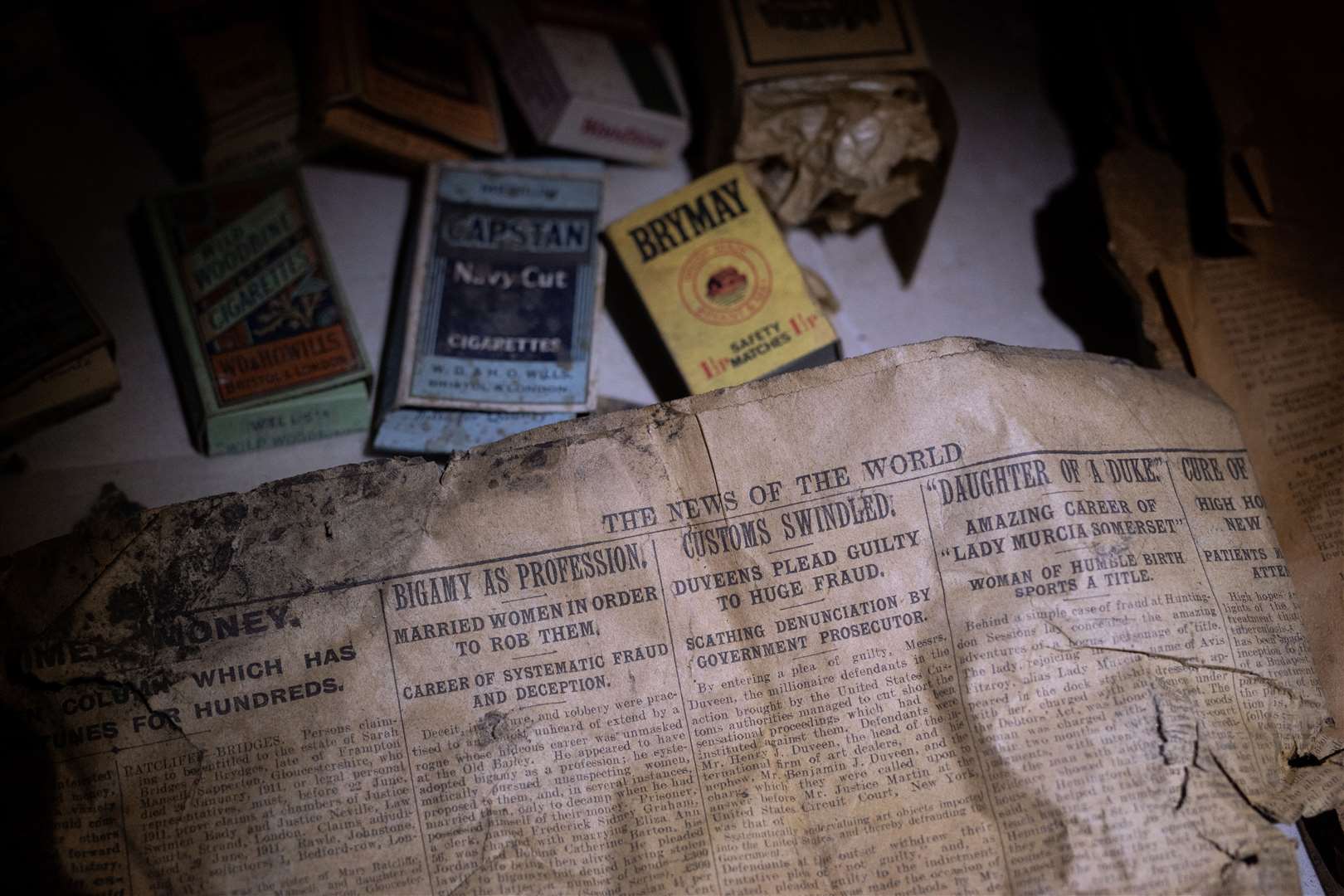 Newspapers retrieved from behind ornate fibrous plaster work during the restoration of the Blackpool Tower Ballroom (Oli Scarff/Blackpool Tower/PA)