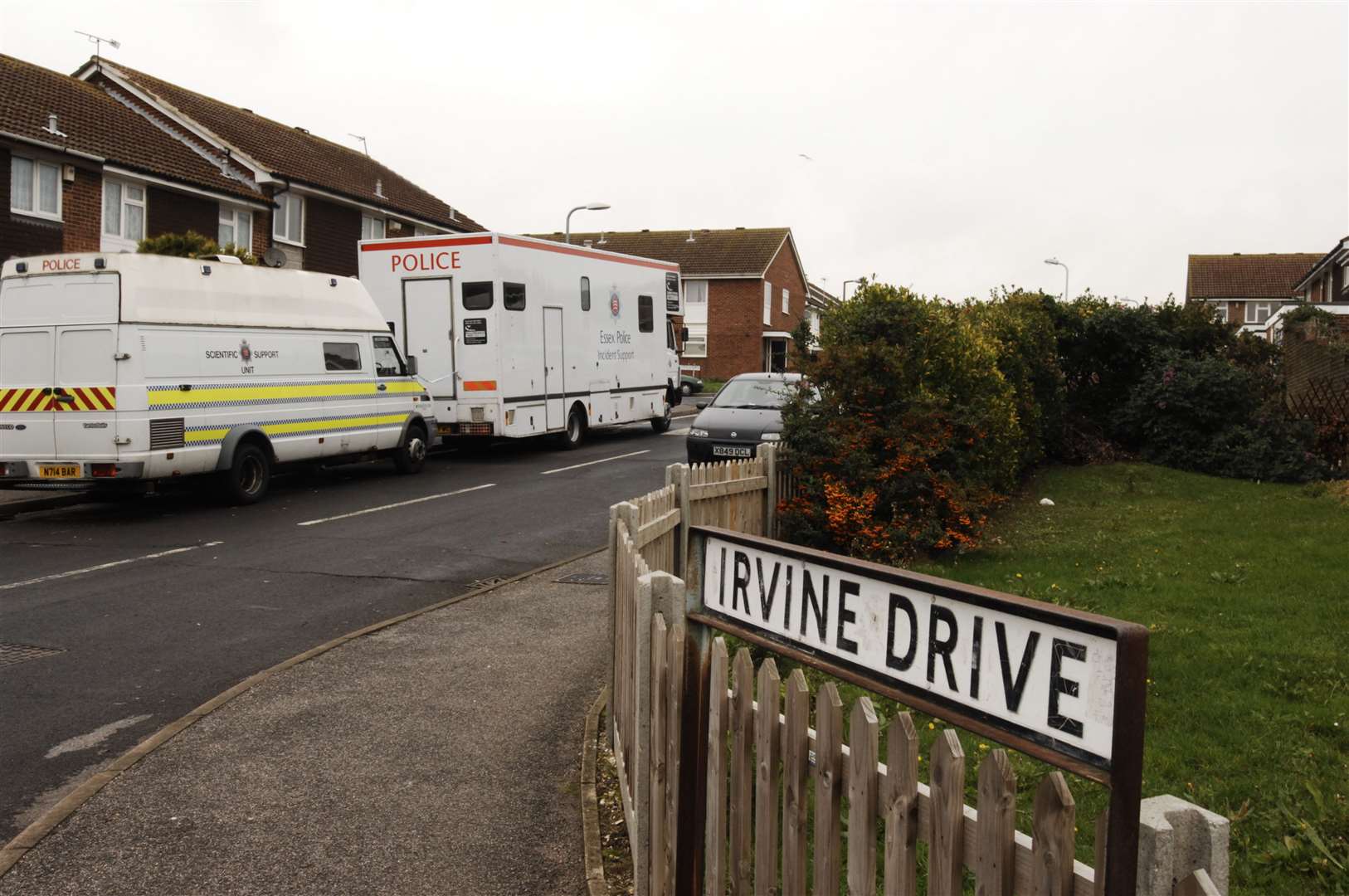 Police outside the house in Irvine Drive, Margate. Picture Dave Downey