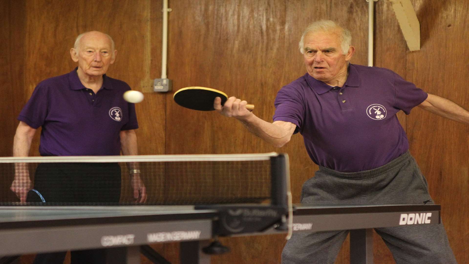 From left, Ron Butler, Chairman and Dennis Smith of the Meopham Table Tennis Club at their dilapidated building that has been awarded £49,500 for refurbishment from the National Lottery.