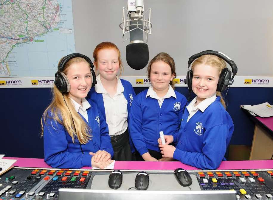 Bobbing Village School pupils at the KMFM studio