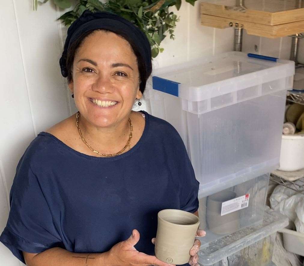 Michelle Hubchen with some of her pottery work. Picture: The Nuttery