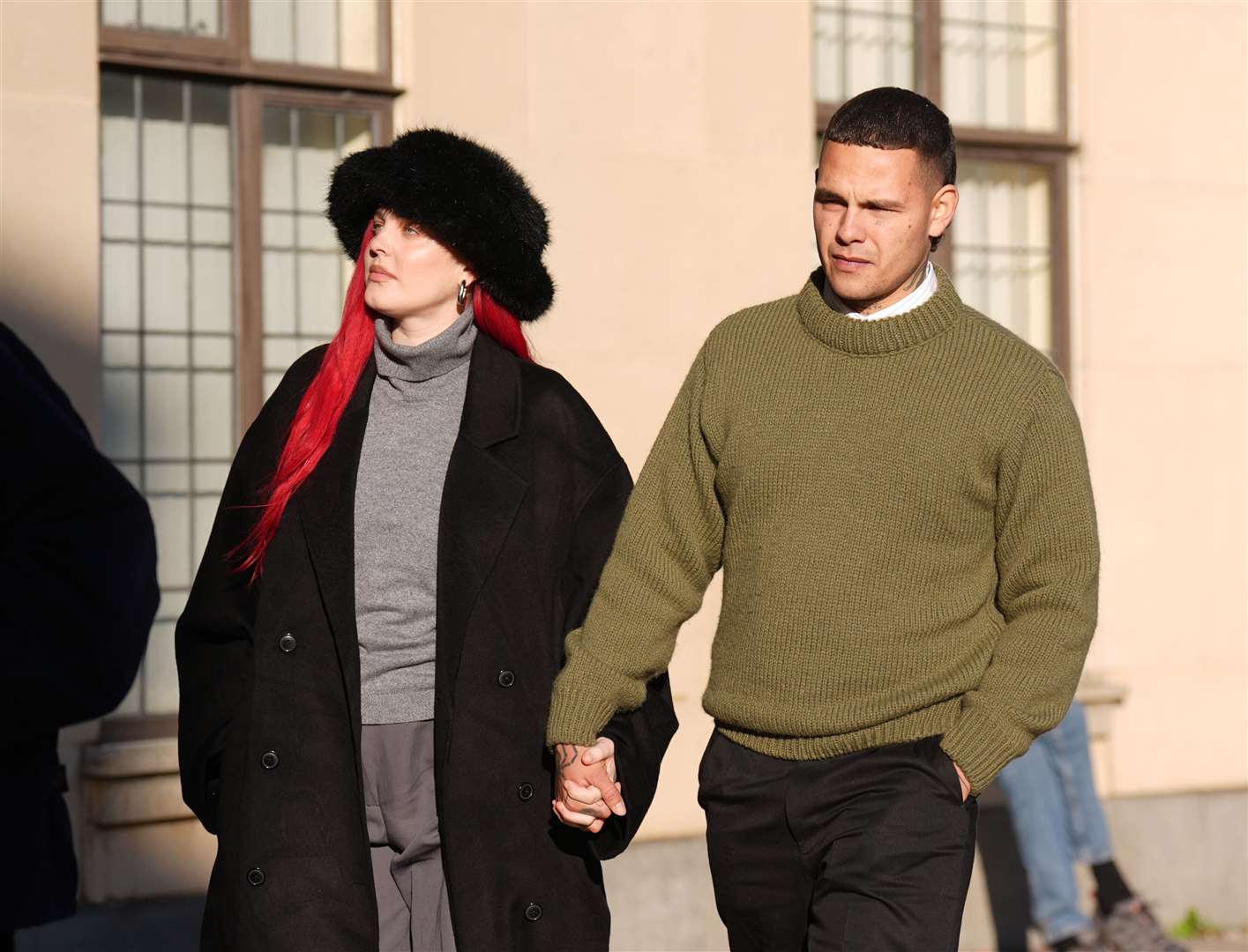 Tyron Frampton, known by the stage name Slowthai, arriving at Oxford Crown Court with his wife Anne Marie, where he is accused of two charges of rape (Joe Giddens/PA)