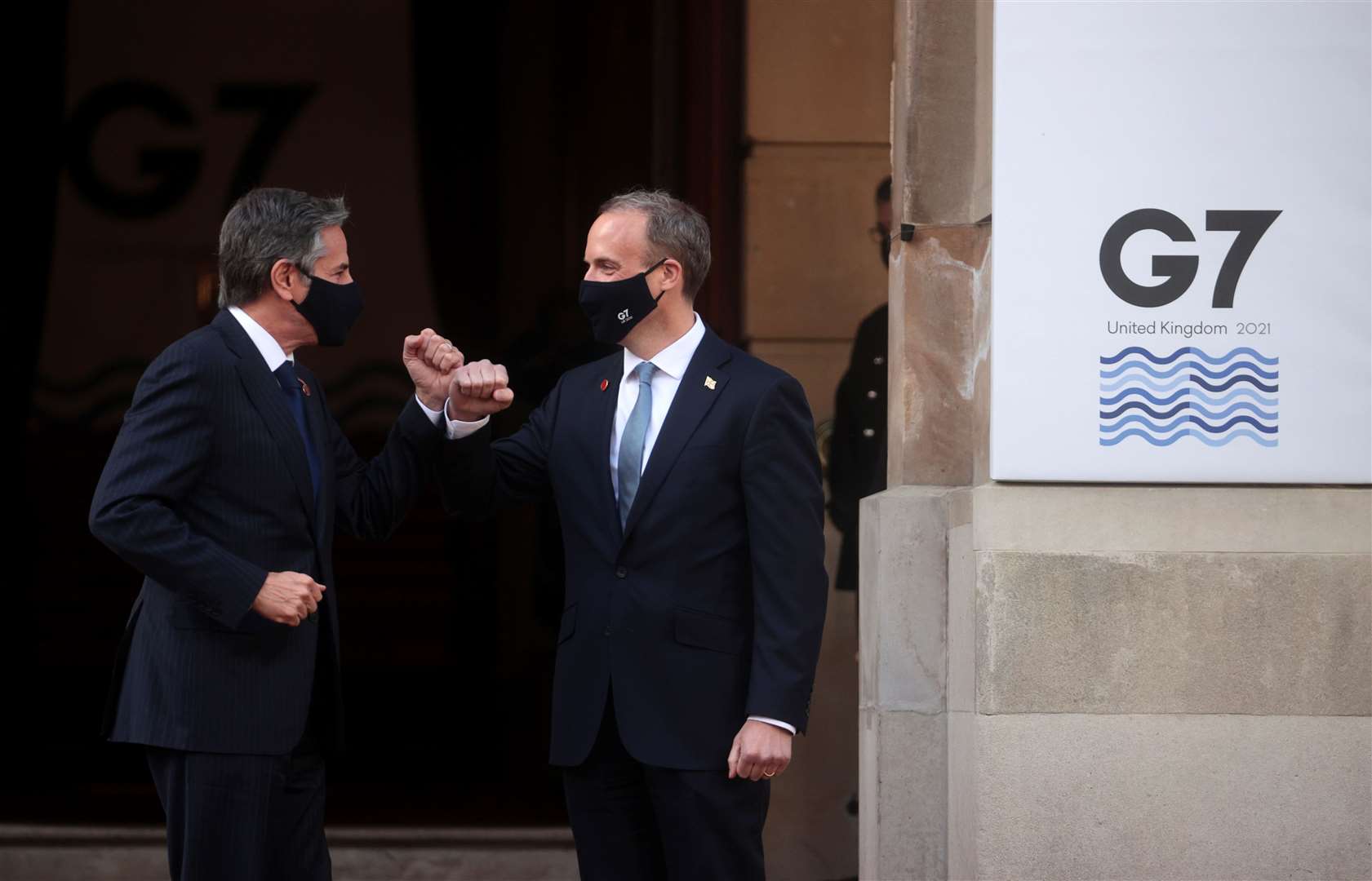 Foreign Secretary Dominic Raab and US Secretary of State Antony Blinken at the G7 talks in London (Hannah McKay/PA)