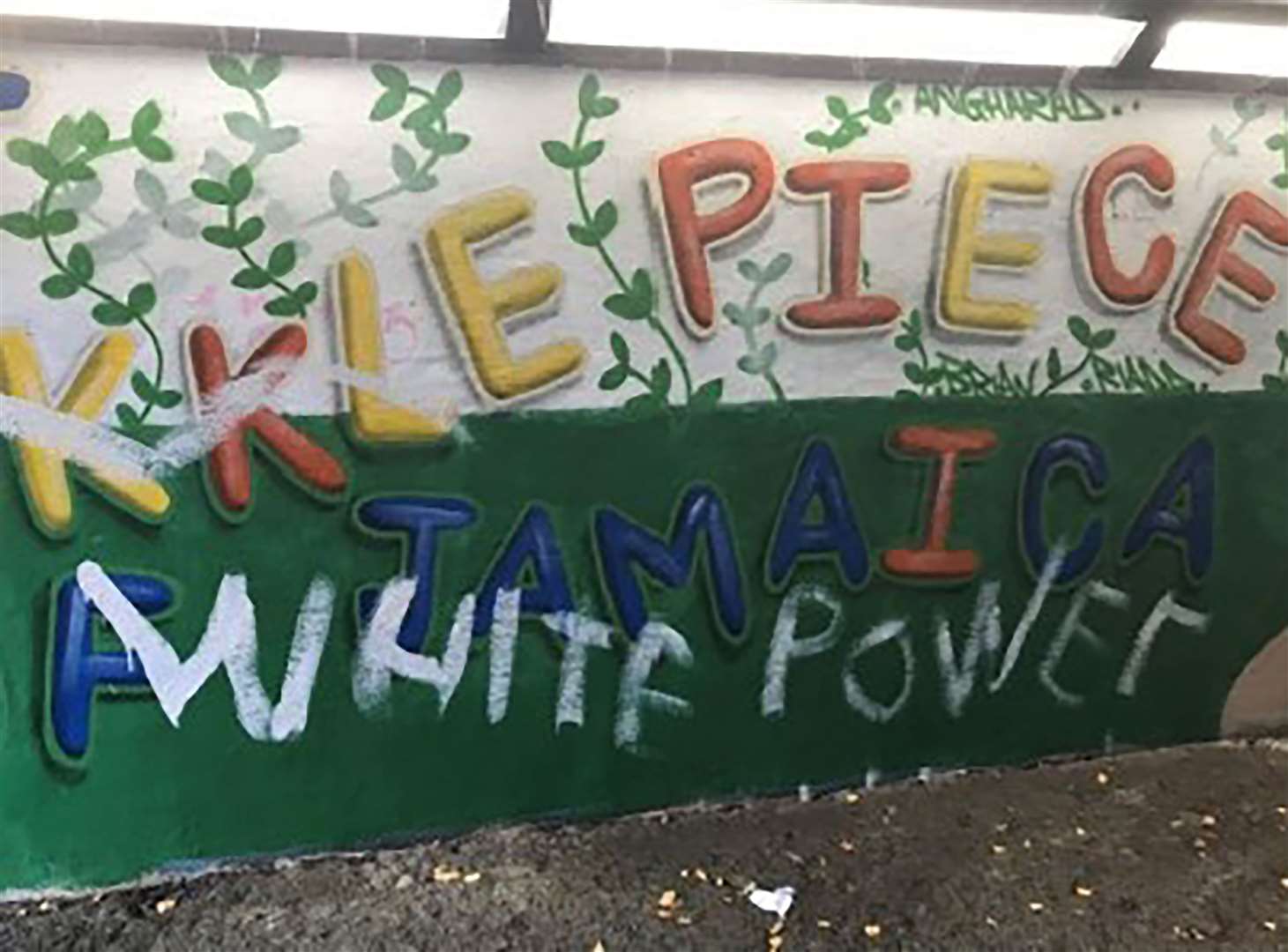 Racist graffiti on a Windrush mural in Port Talbot (CPS/PA)