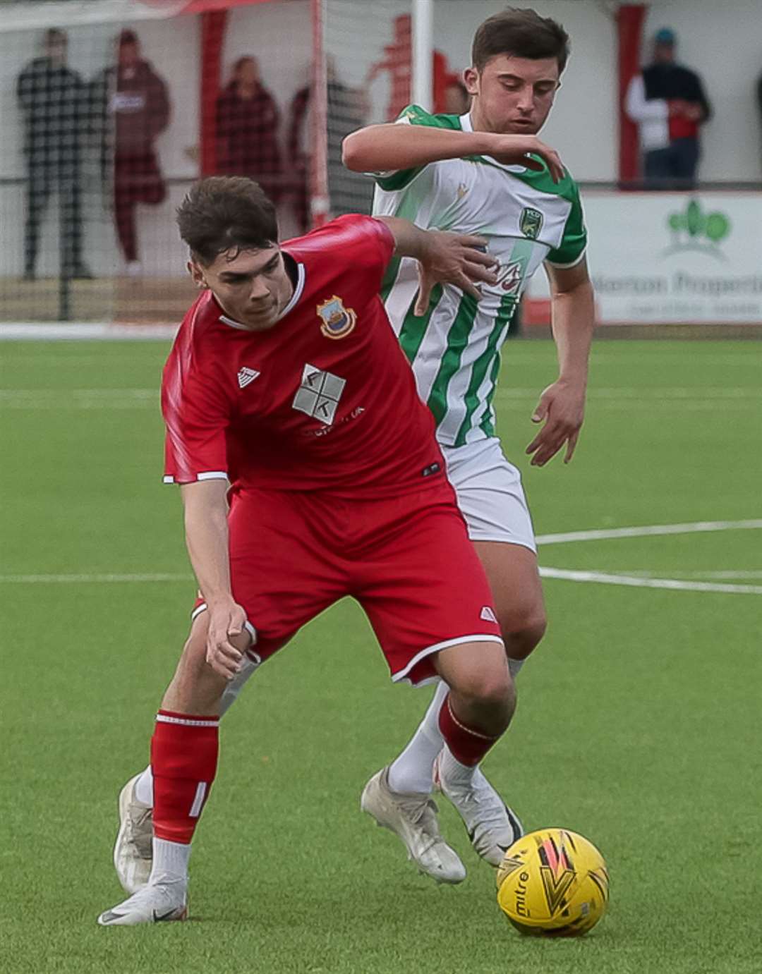 Harvey Smith, Whitstable's midweek hero against Lordswood, holds off a challenge during last Saturday's 2-1 win over VCD. Picture: Les Biggs