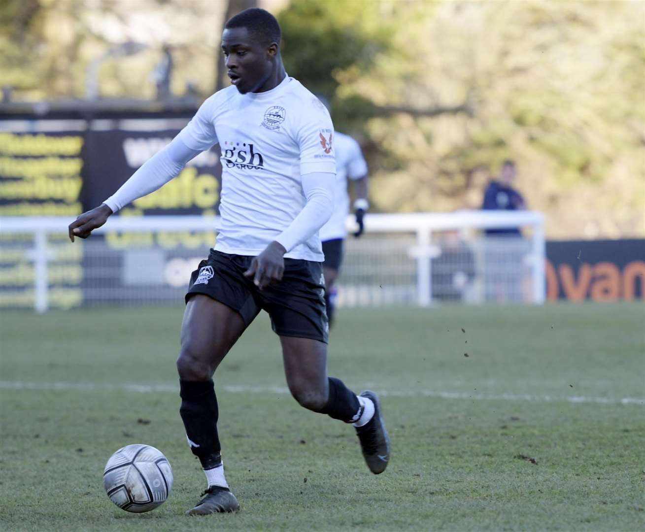 On-loan Dover striker Michael Gyasi scored a hat-trick at Wrexham but is ineligible as Whites host his parent club this Saturday. Picture: Barry Goodwin