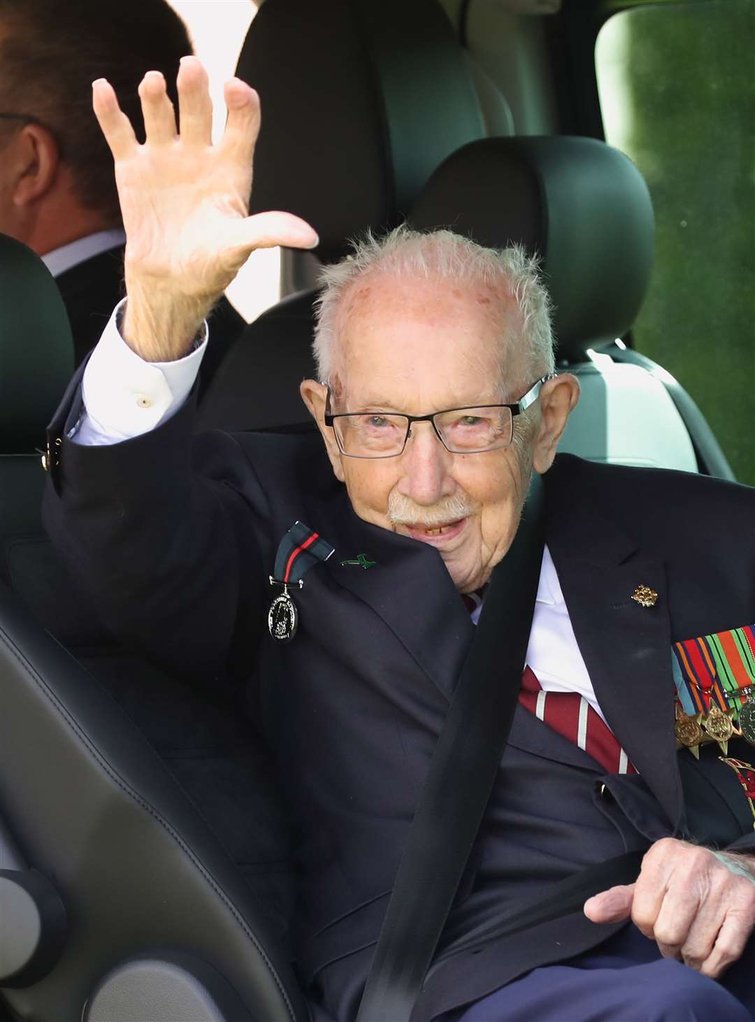 Captain Sir Tom Moore arrived at the colleged in a people carrier, escorted by military police (Danny Lawson/PA)