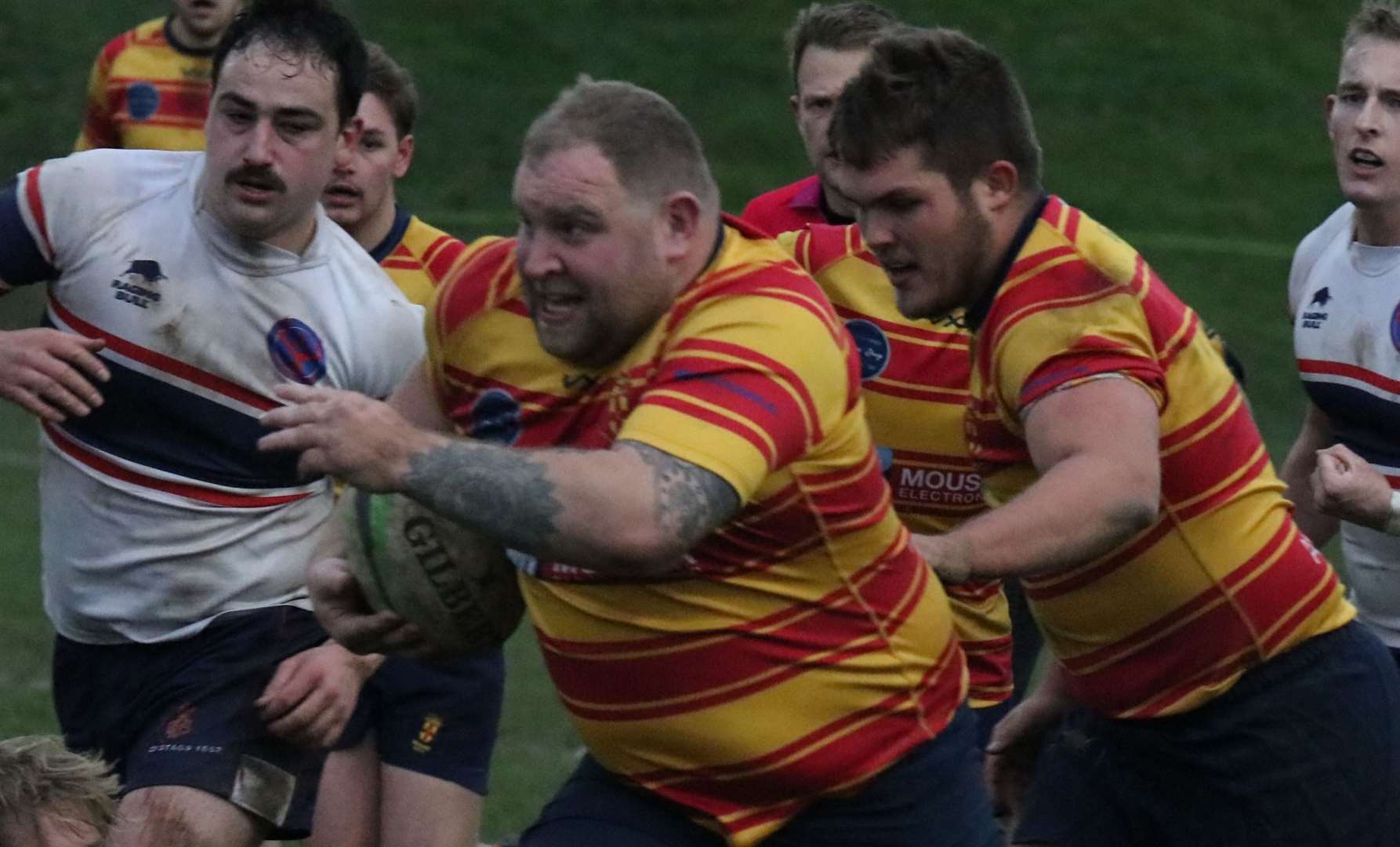 Hooker Bill Sanderson with the ball, with Medway's player-of-the-match No.3 Maik Timmerman in support in their weekend comeback win. Picture: Tracy Bullock