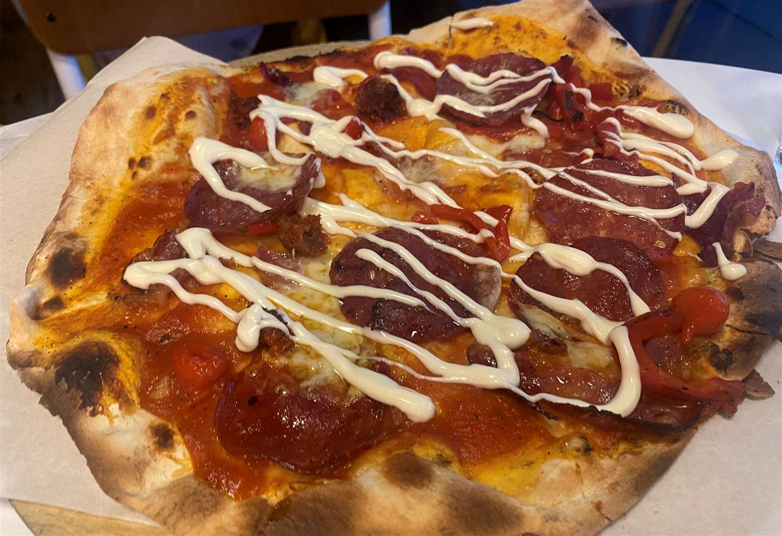 Fresh and quality ingredients - pictured is the meat feast featuring cured meats such as nduja, chorizo, salami and dried ham with peppers and aioli - combined with a light base make for amazing pizza