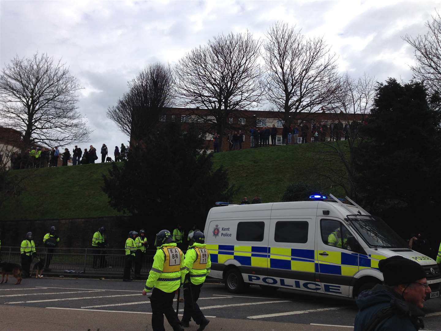 Rocks were thrown from the top of this bank when the National Front and South East Alliance processed.