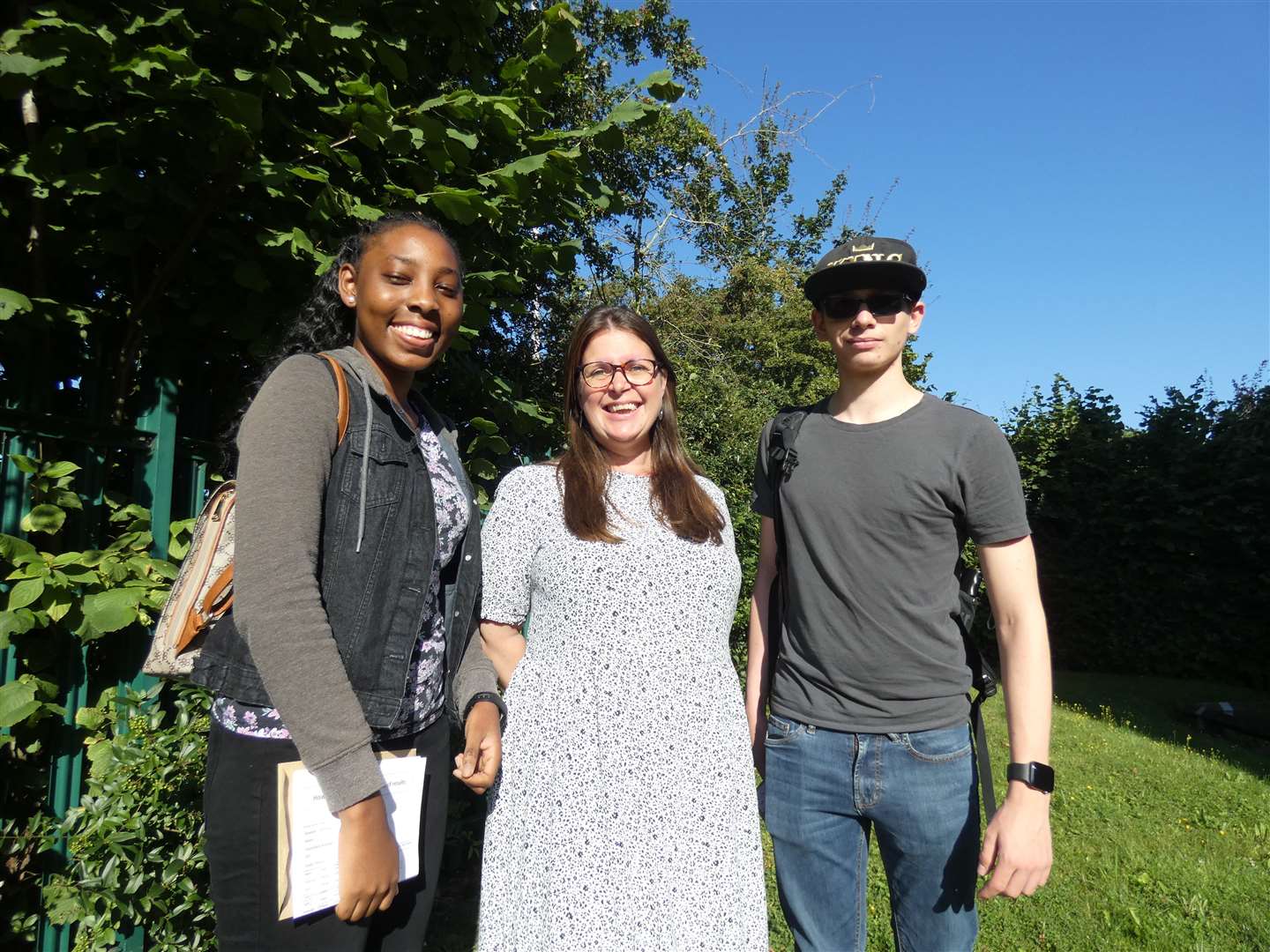 Fulston Manor's head of school Susie Burden with A-level pupils Kirsti Genfi, left, and James Harvey