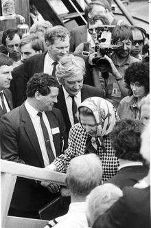 Margaret Thatcher on a visit to Chatham Dockyard in June 1987