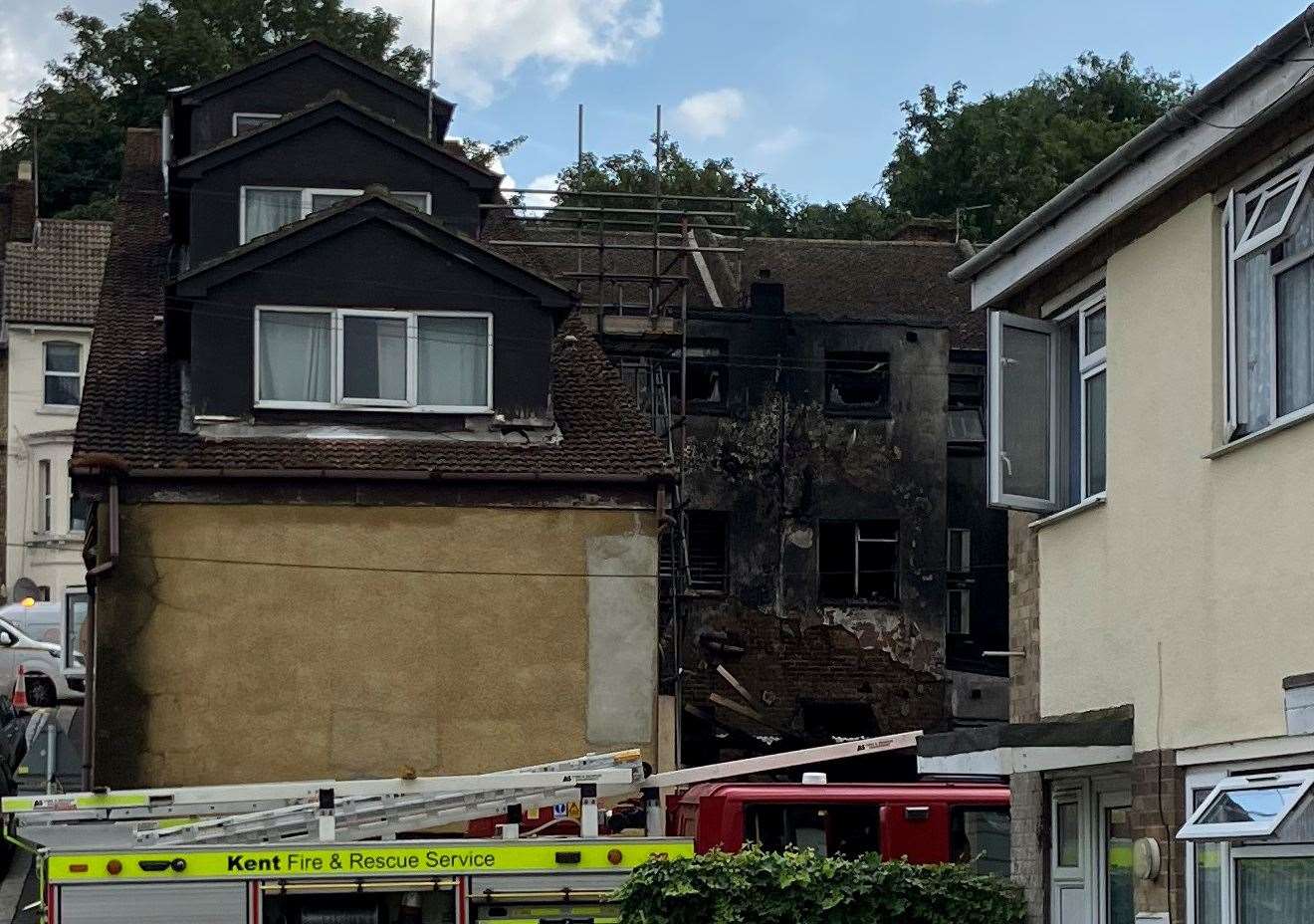 Flats behind the car wash were badly damaged