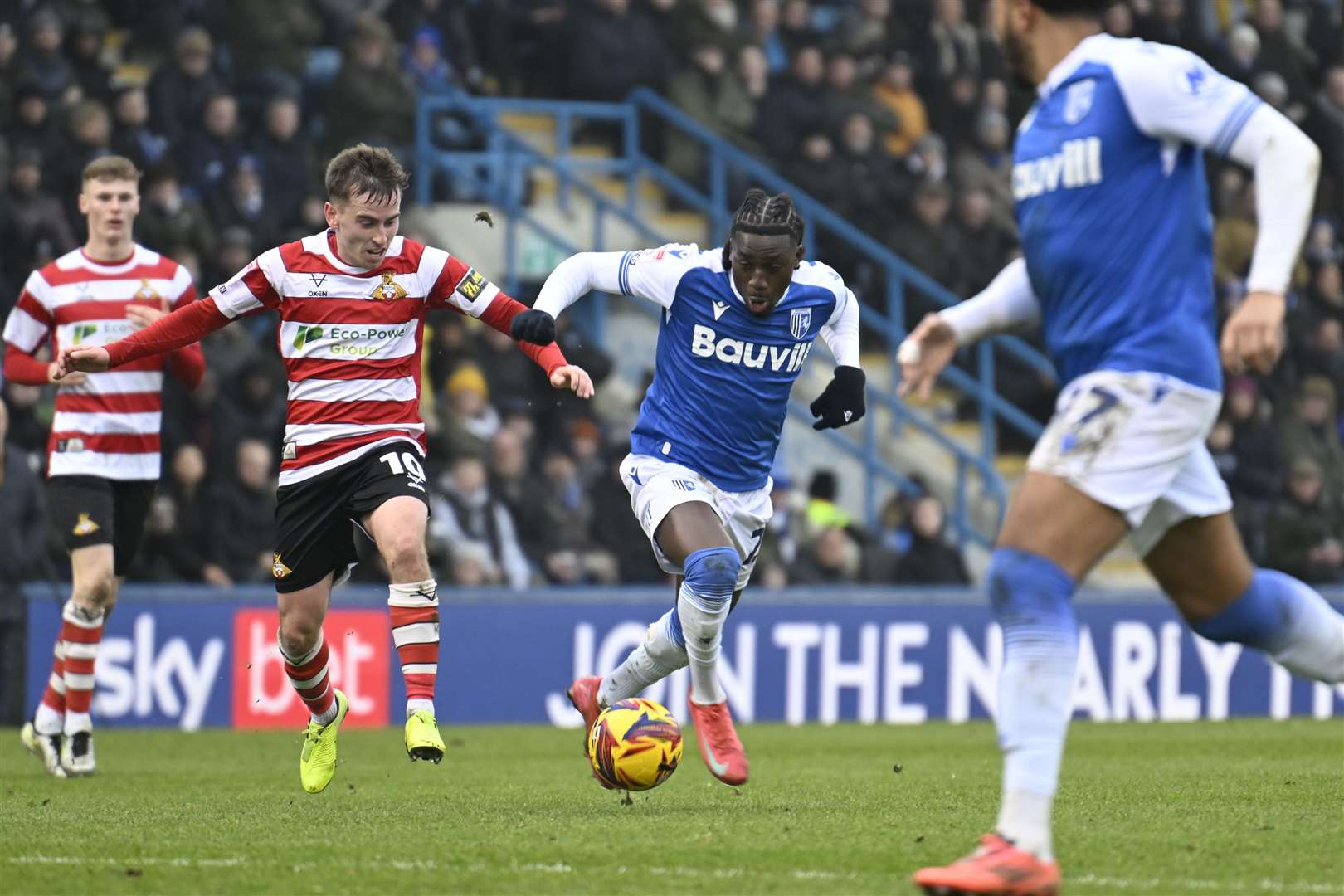 Asher Agbinone.Gillingham (blue) versus Doncaster Rovers.League Two.Gillingham FC, Priestfield stadium, Gillingham.Picture: Barry Goodwin