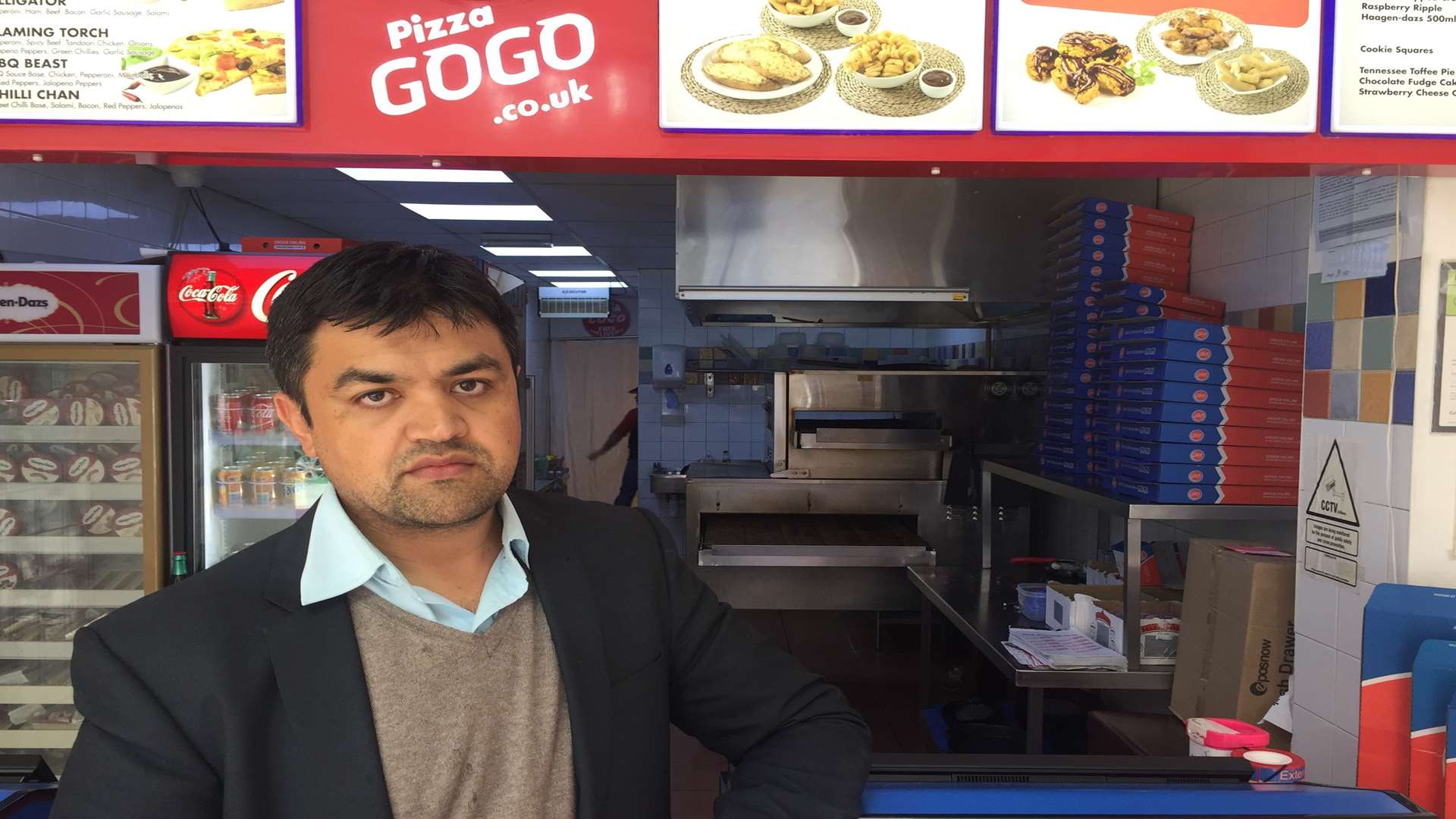 Pizza GOGO, in New Road, Gravesend, which was broken into. Franchise owner Ali Mushtaq.
