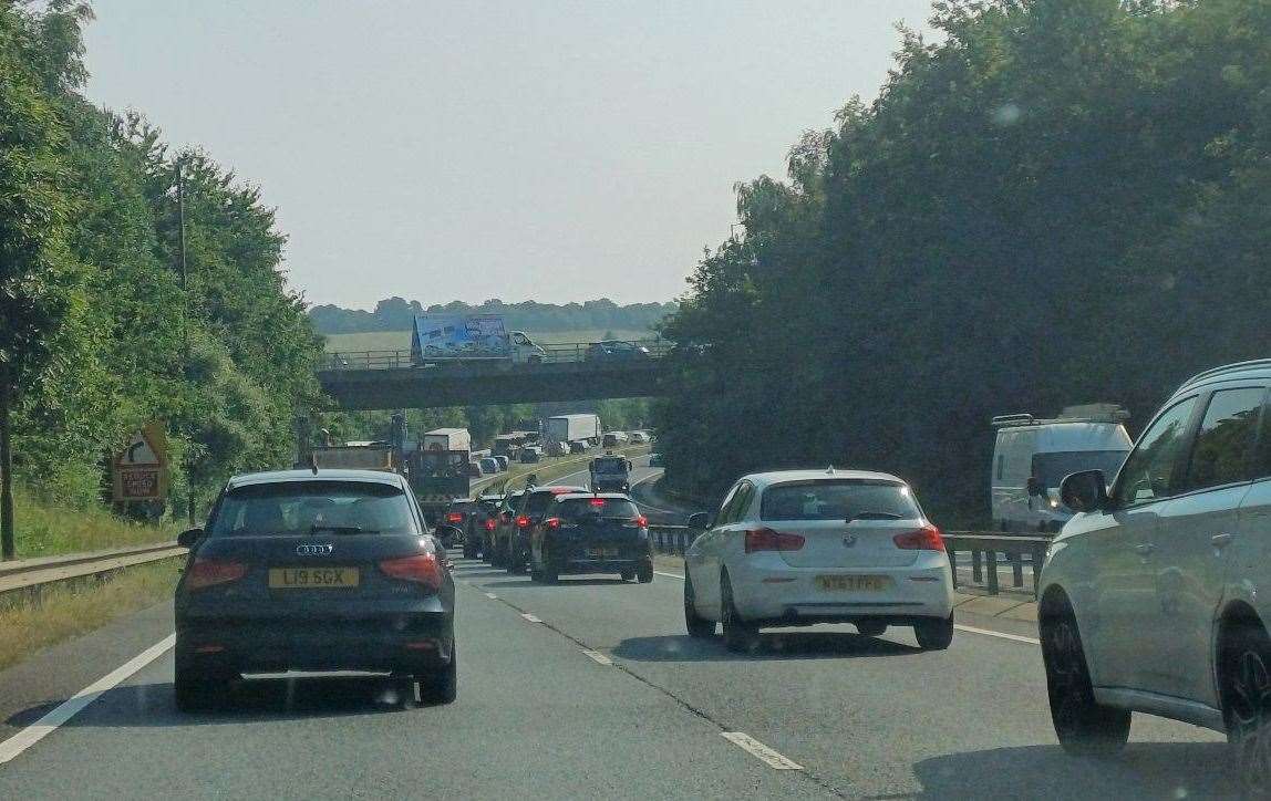 Traffic is queuing after a crash between Lower Rochester Road, Wainscott, and the Four Elms roundabout, Upnor