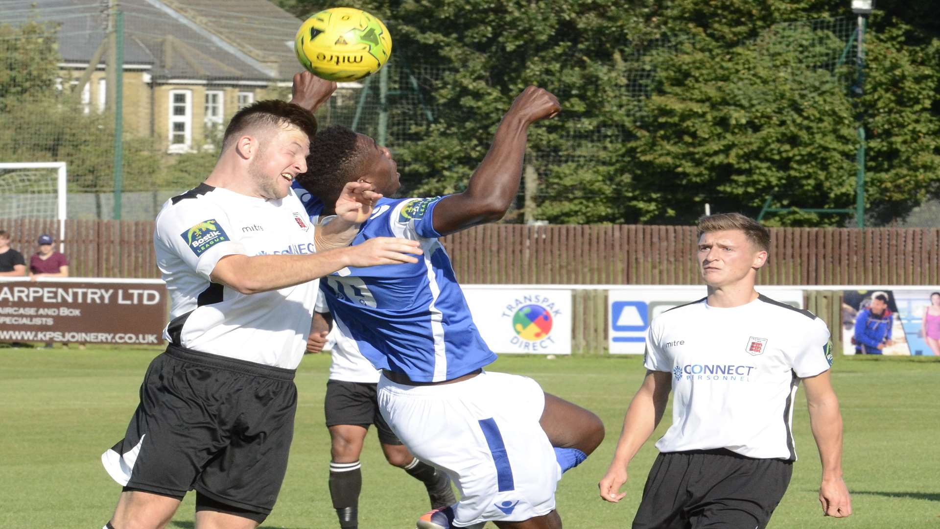 Tonbridge are beaten in the air against Faversham on Saturday. Picture: Chris Davey