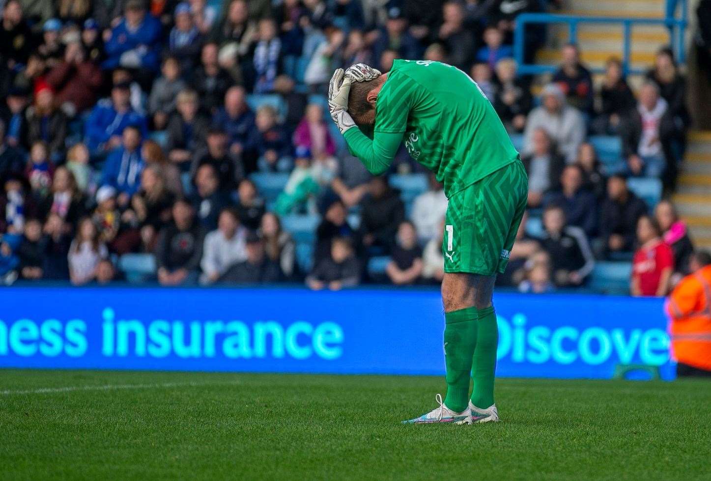 Notts County goalkeeper Sam Slocombe was hit in the head by an object thrown onto the field Picture: @Julian_KPI