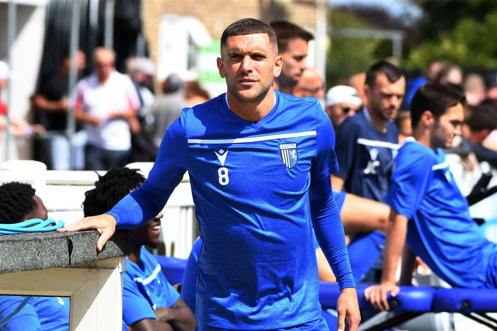 Stuart O'Keefe warms up to come on in the second half Picture: Barry Goodwin