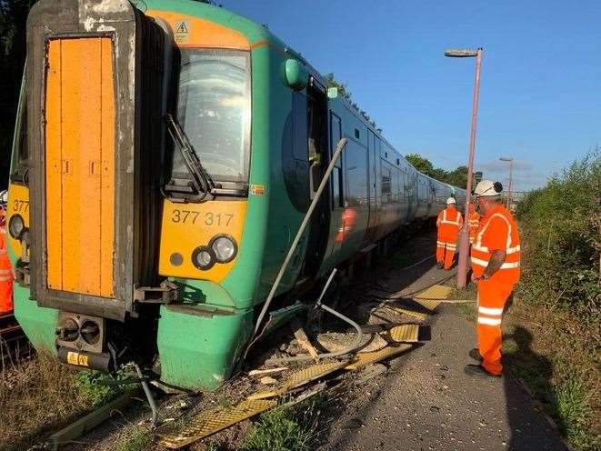 The derailed train new Tonbridge Photo: Network Rail