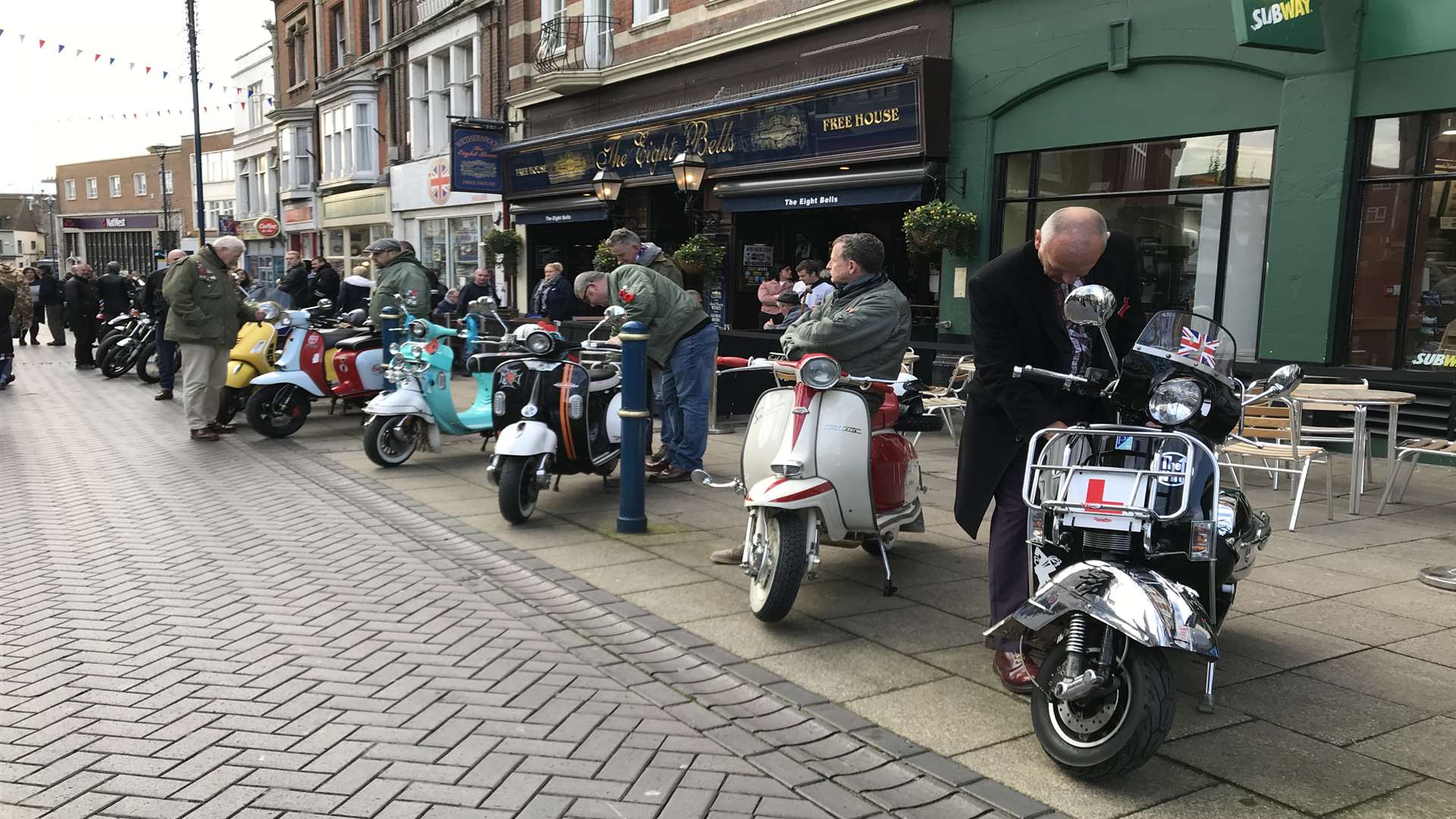 Scooter owners, some who will have taken part in ride outs for Kelly, gather for her funeral before escorting the hearse to Barham Crematorium