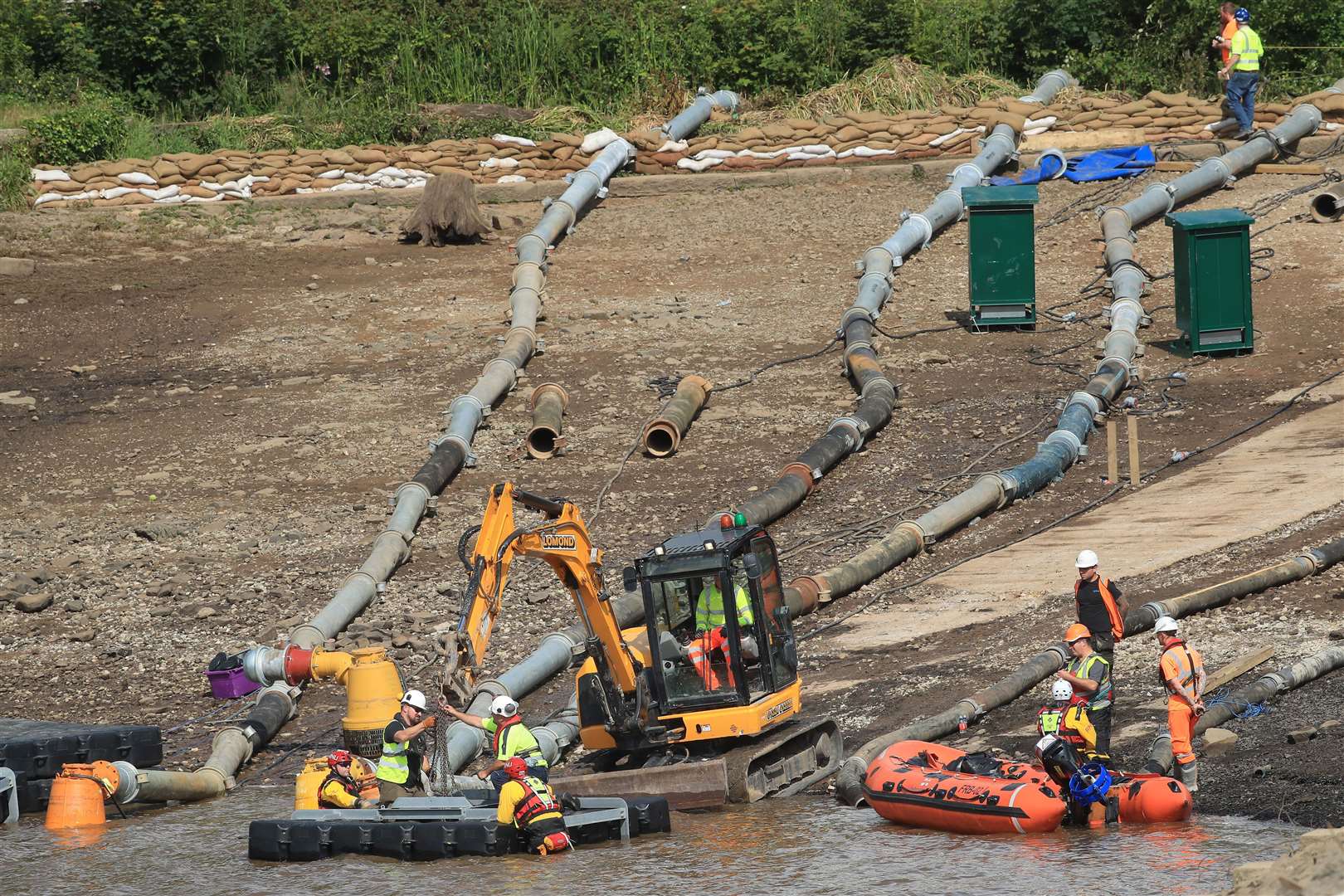 Work to drain Toddbrook Reservoir under way in August 2019 (Danny Lawson/PA)