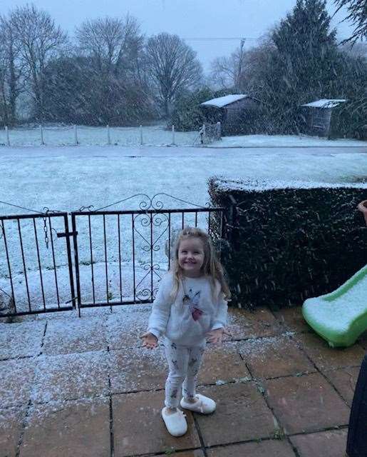 Millie Underdown, aged 3, enjoying the morning snowfall in Sturry, near Canterbury. Picture: James Underdown