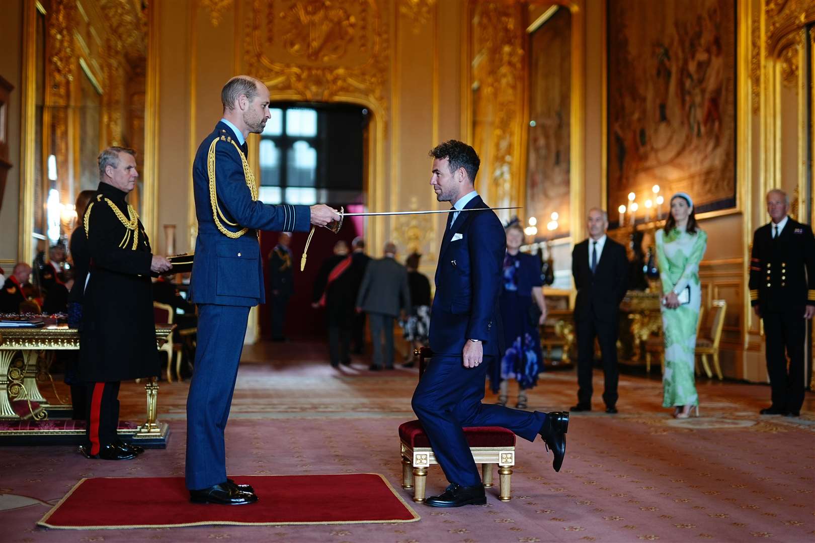 Sir Mark Cavendish is made a Knight Commander of the British Empire by the Prince of Wales at Windsor Castle (Aaron Chown/PA)