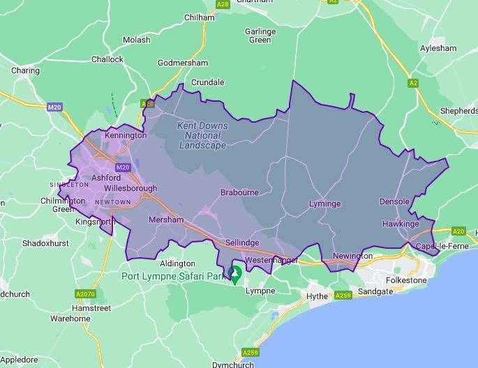 A map of the new Ashford constituency