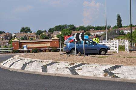 Car on roundabout at A228 in Cuxton.