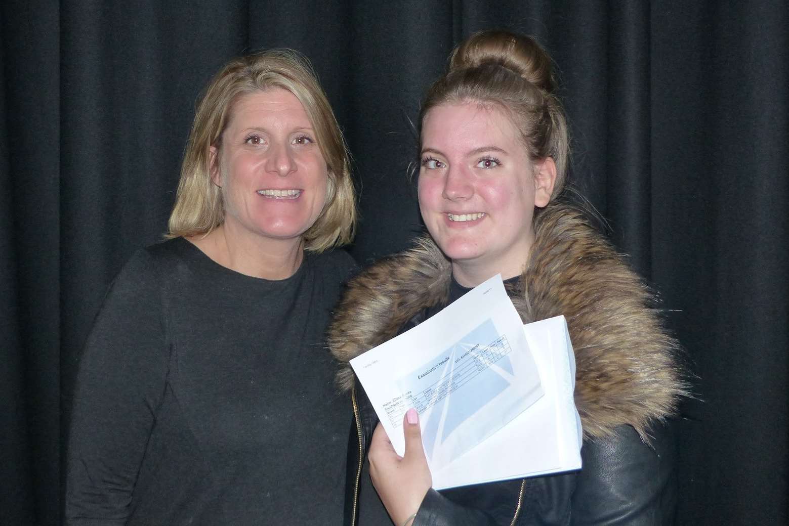 Principal Faye McGill congratulates Elisha Banks who achieved 1distinction*, 1B and 1C. Picture: Leigh Academy