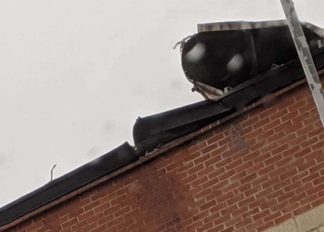 Part of the roof that came off at The Swallows leisure centre in February's storm Ciara