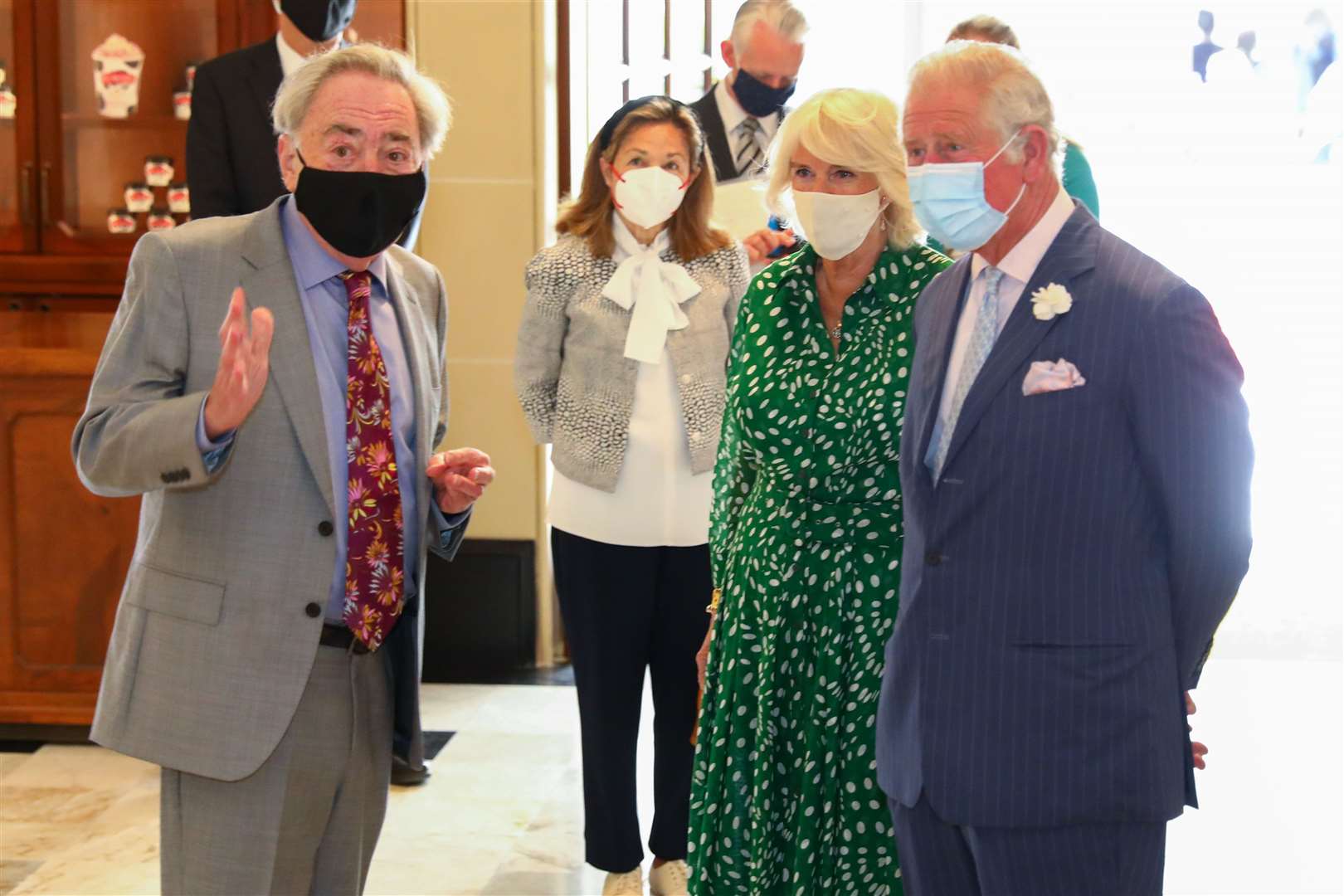 The Prince of Wales and Duchess of Cornwall are shown around by Lord Andrew Lloyd Webber (Tim Whitby/PA)