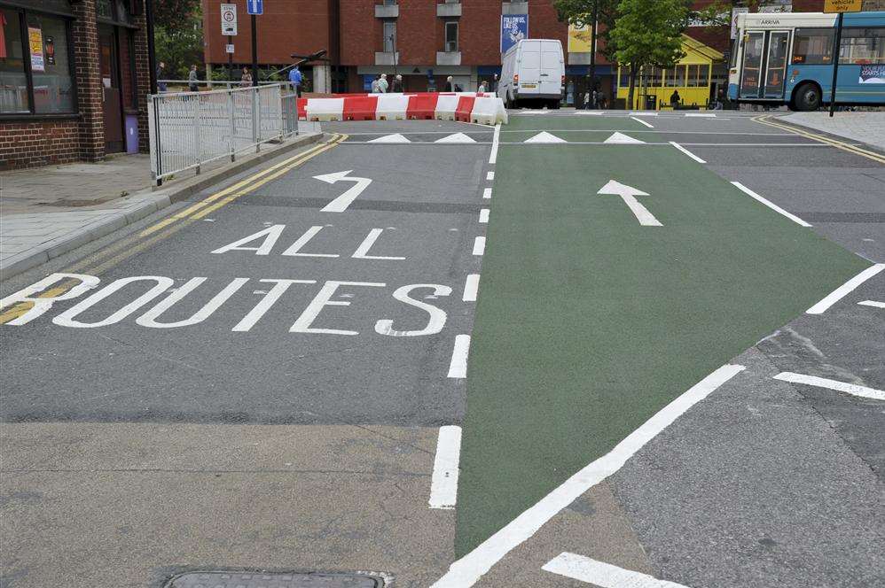 Bus and taxi lanes at the Waterfront bus station