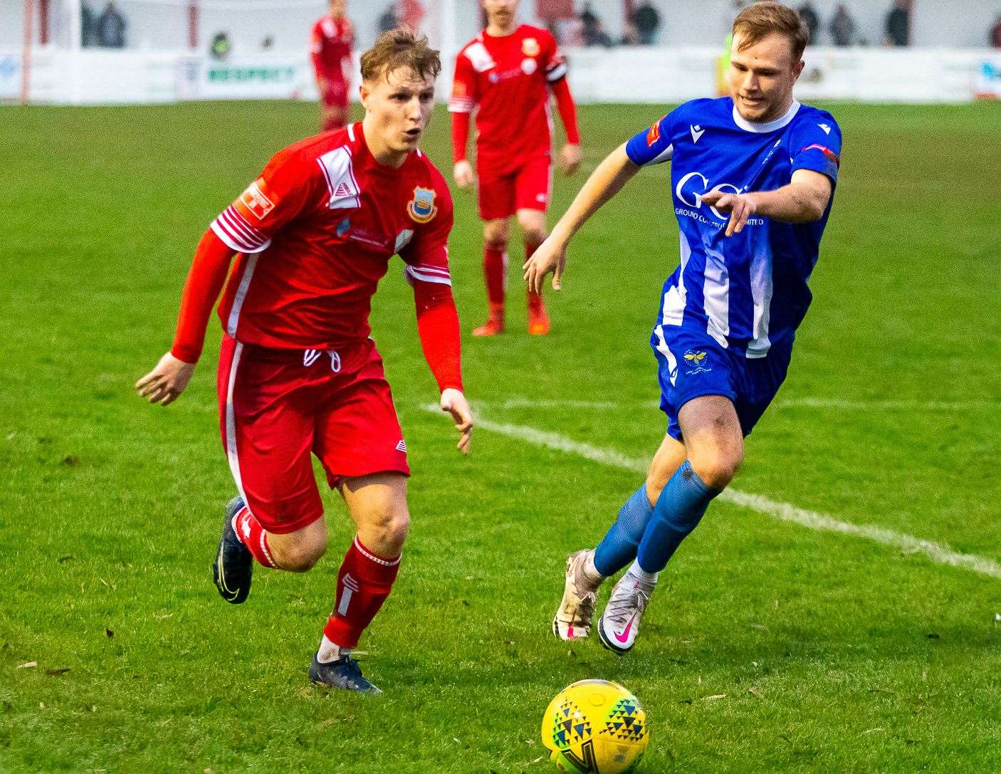 Alex Gaggin races down the wing during Whitstable's 2-2 draw with East Grinstead. Picture: Les Biggs