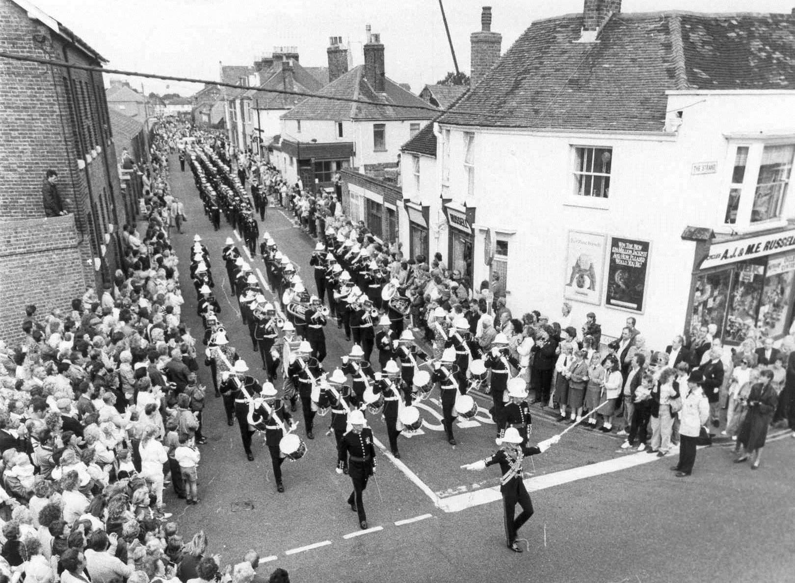 The Band, with its empty spaces, during the emotion-charged march through the streets of Deal a week after the bomb. Picture Basil Kidd