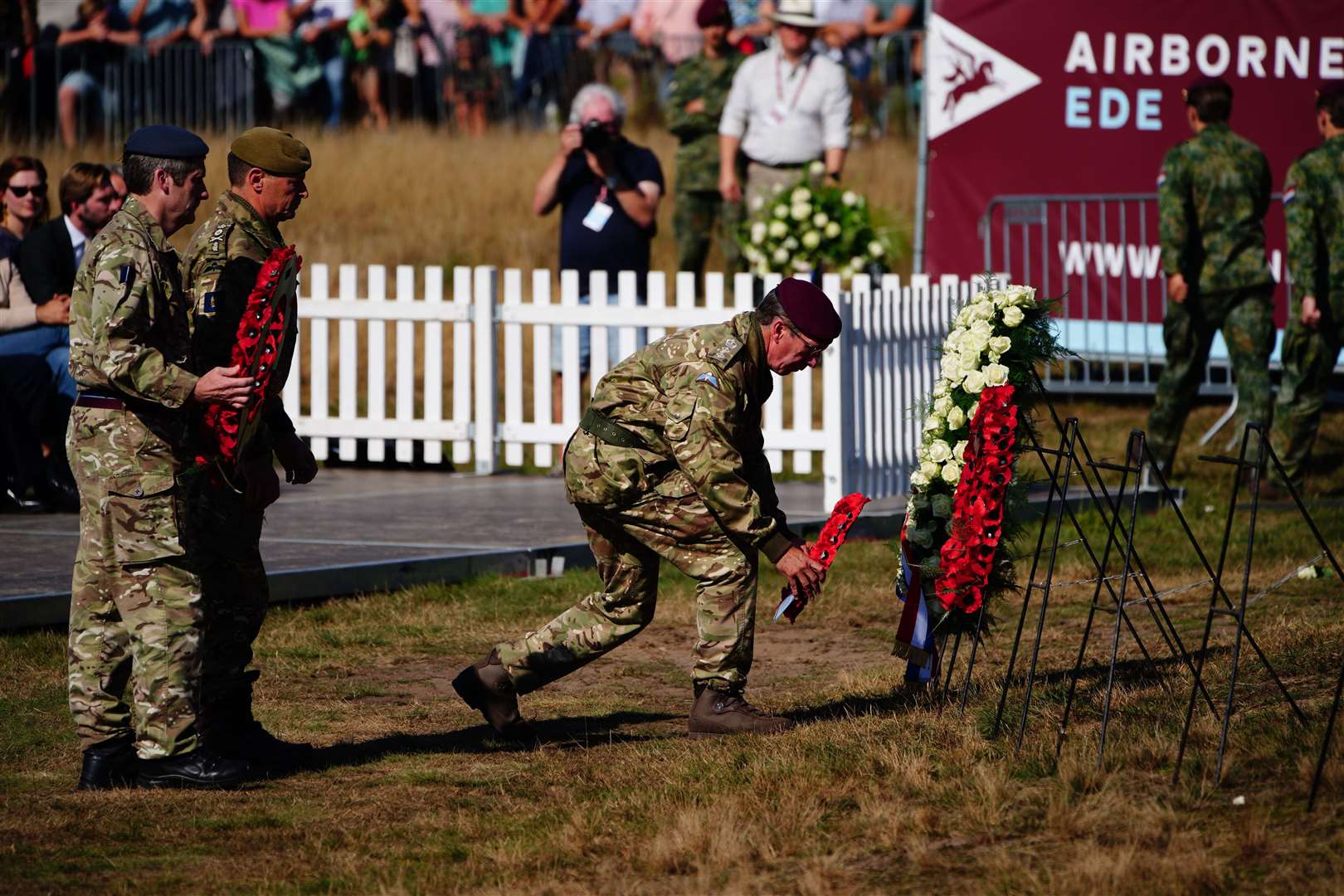 Military Commandos lay wreaths during an event at Memorial Square in Ginkelse Heide, Netherlands. (Ben Birchall/PA)