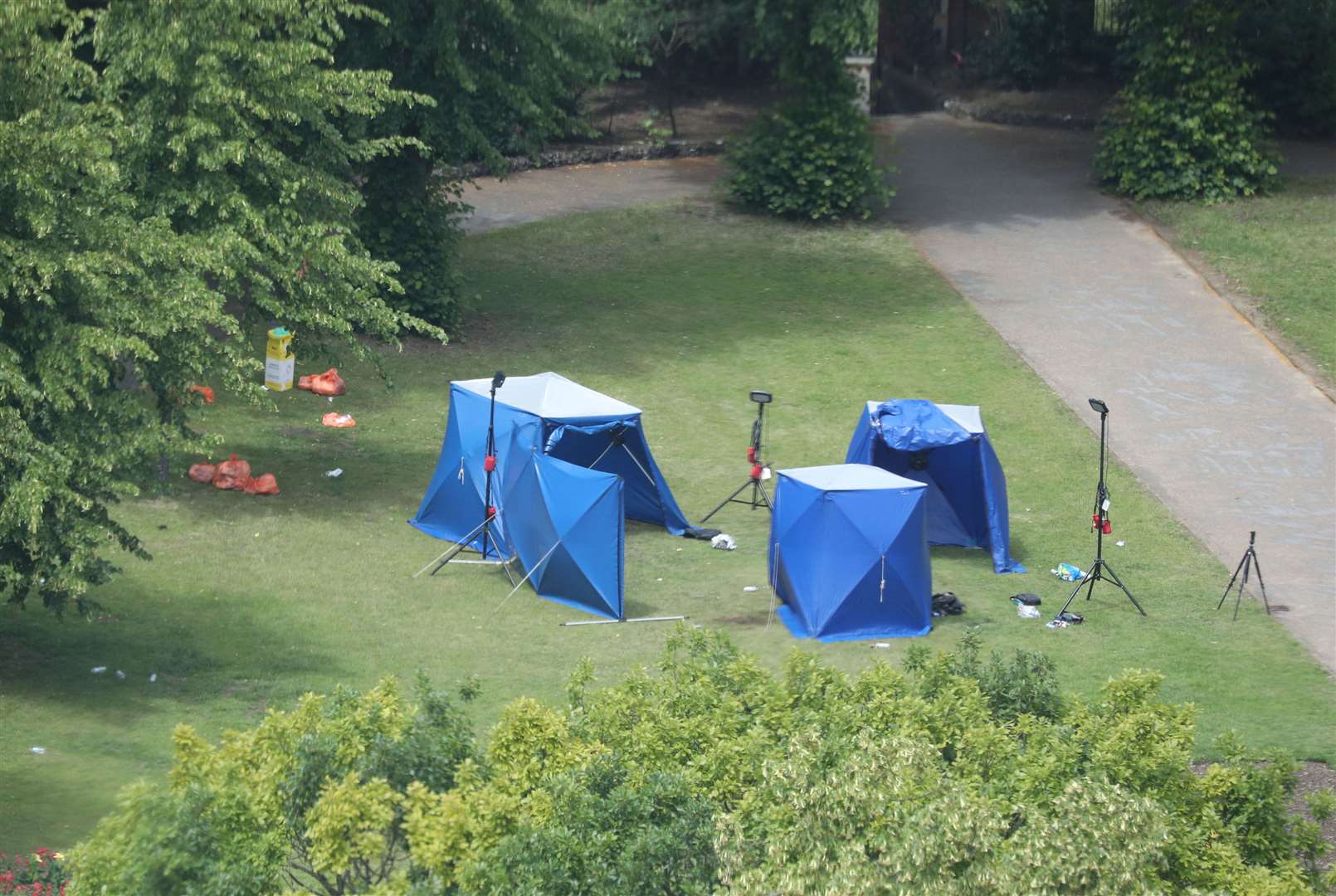 Police tents in Forbury Gardens in Reading town centre (Jonathan Brady/PA)