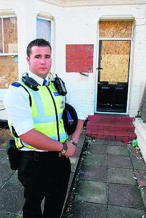 PCSO Tom Askew outside the former Edorian Hotel in Harold Road, Cliftonville, which has been closed down.