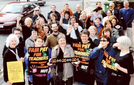 Members of NUT Sittingbourne, Sheppey, Faversham, Medway, Whitstable, Canterbury and Ashford before their meeting on strike day. Picture Mike Smith