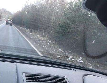 Litter along M2 coastbound near Rochester. Picture: Jen Allen