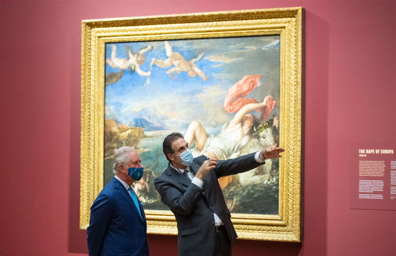 The Prince of Wales and National Gallery director Dr Gabriele Finaldiis in front of The Rape of Europa by Titian (Dominic Lipinski/PA)