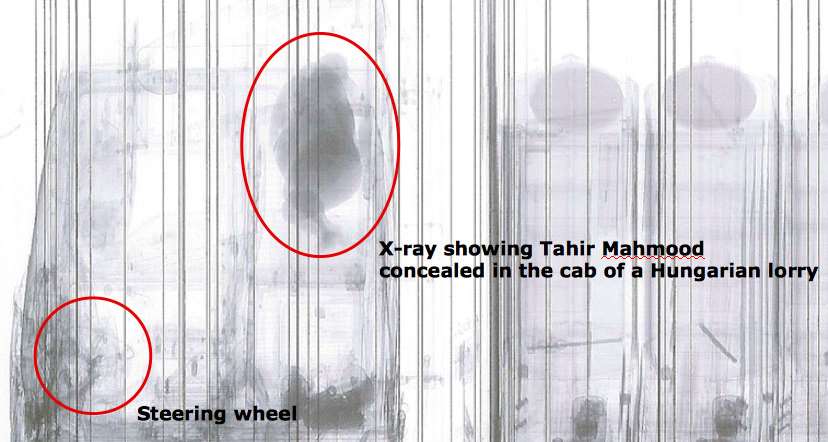 A X-ray photo showed Mahmood hiding in the lorry. Picture: National Crime Agency