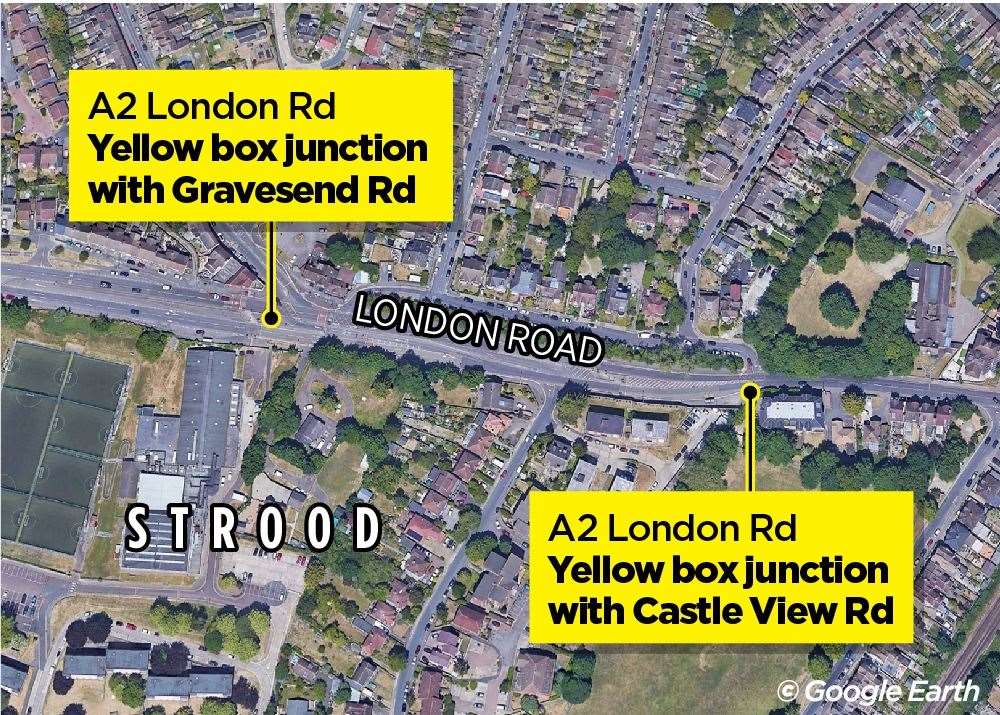 On London Road in Strood, two yellow box junctions will also be monitored with smart cameras.